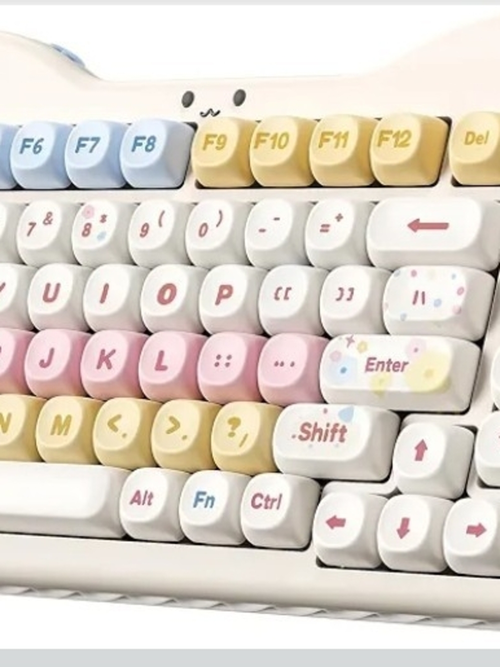 Cute Pastel Mechanical Keyboard - White with Pink, Yellow & Blue Keycaps